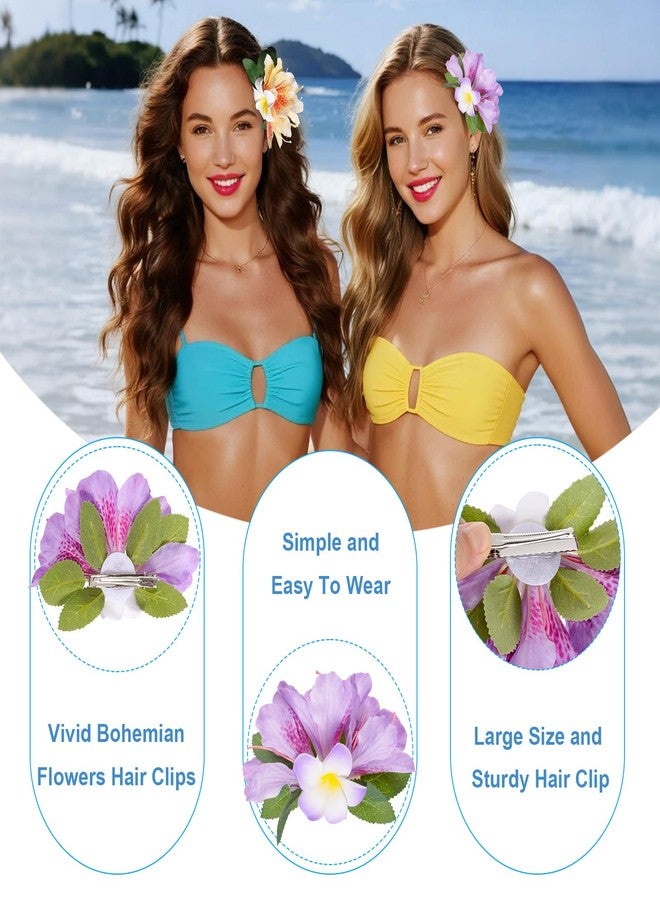 yeabwps 3 Hawaiian Flower Hair Clips for Women Artificial Tropical Flower Hair Clips 5 Inch Floral Hair Barrettes for Summer Vacation Beach Party Girls Holiday Gifts (White Yellow Purple) - Image 3