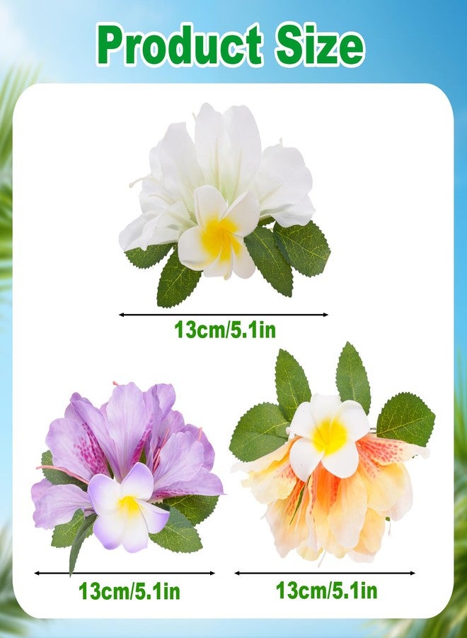 yeabwps 3 Hawaiian Flower Hair Clips for Women Artificial Tropical Flower Hair Clips 5 Inch Floral Hair Barrettes for Summer Vacation Beach Party Girls Holiday Gifts (White Yellow Purple) - Image 2