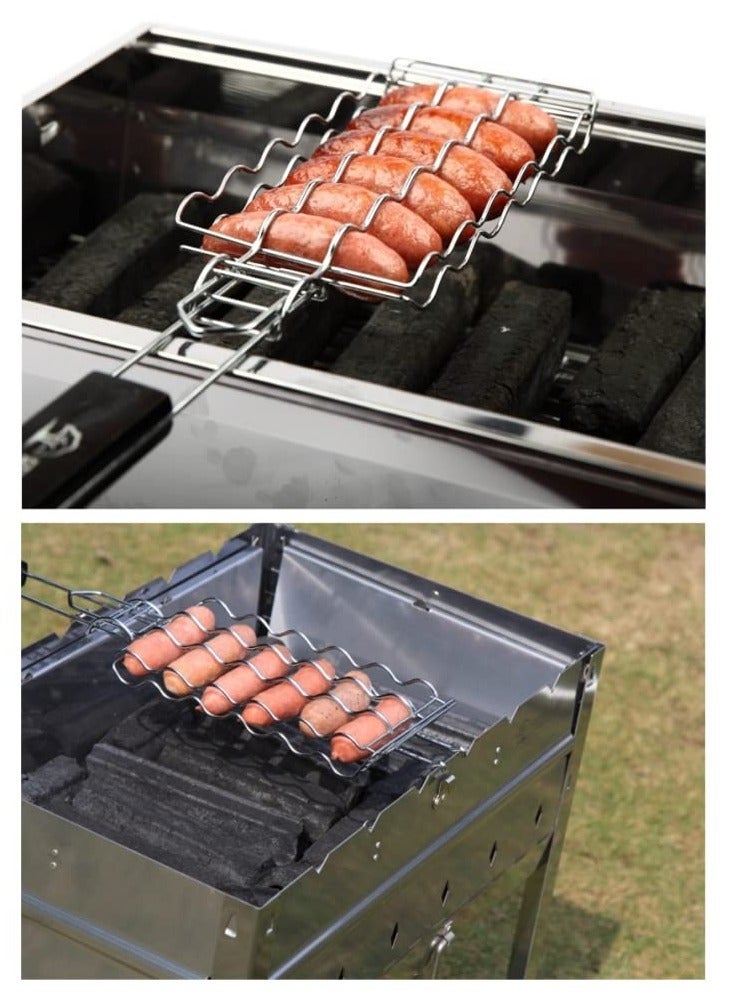 Y&D Barbecue Grilling Basket BBQ Hot Dog Griller Rack Premium Quality Metal for 6 Dogs Strong load-bearing capacity Grill Mesh Clip Holder Picnic Kitchen Tools  - Image 3