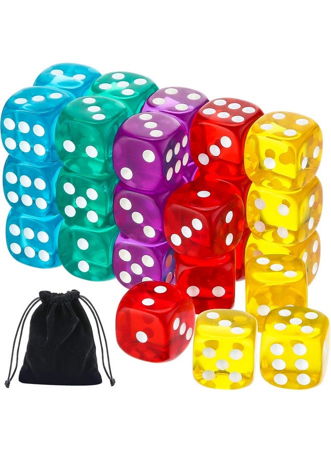 TecUnite TecUnite 6-Sided Game Dice Sets 30 Pieces 14 mm Translucent Polyhedral Dice Set with Black Pouch for Table Games and Teaching, 5 Colors  - Image 1
