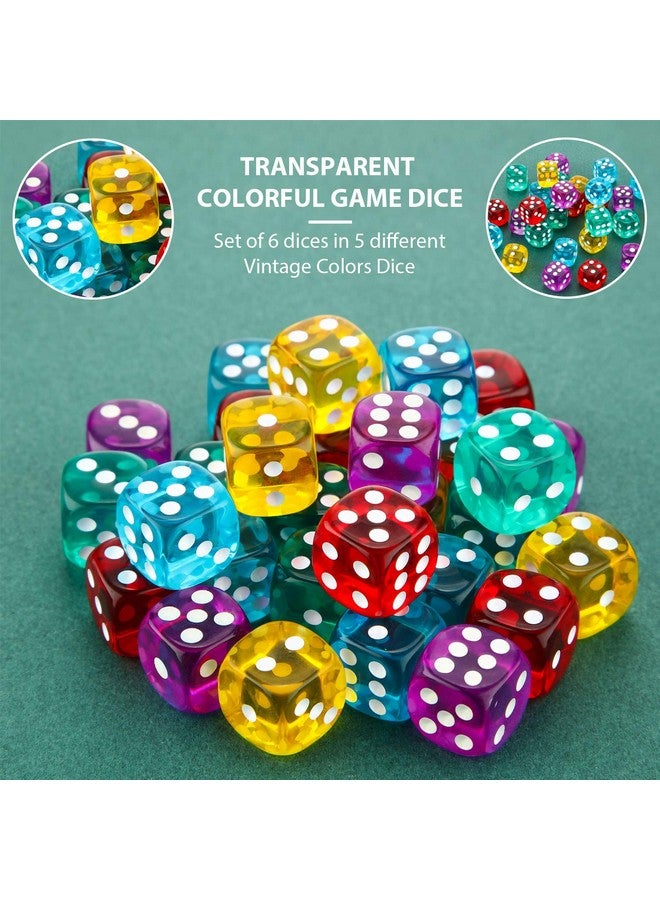 TecUnite TecUnite 6-Sided Game Dice Sets 30 Pieces 14 mm Translucent Polyhedral Dice Set with Black Pouch for Table Games and Teaching, 5 Colors  - Image 5