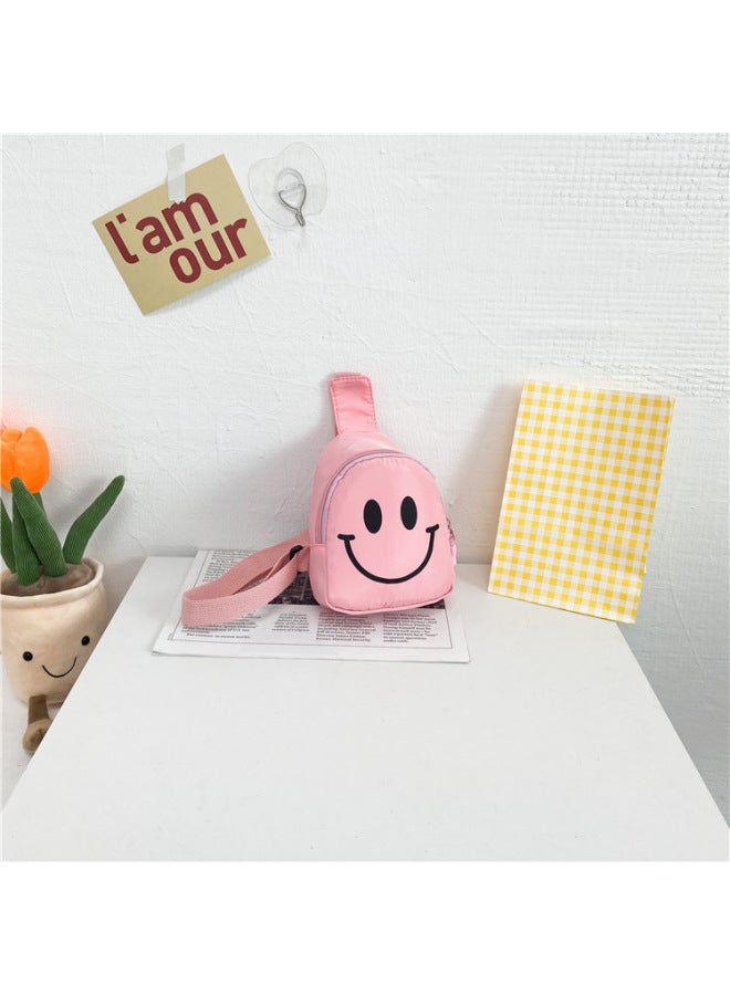 حقيبة أطفال وجه مبتسم حقيبة كروس 2025 نايلون عصرية للأولاد حقيبة صدر لرياض الأطفال حقيبة ظهر للفتيات-اللون: وردي - Image 1