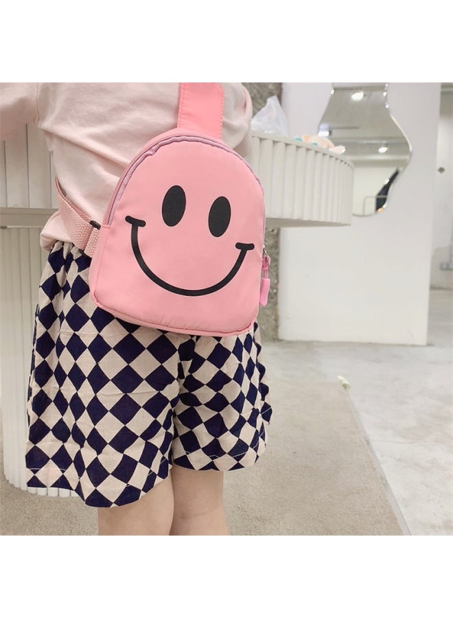حقيبة أطفال وجه مبتسم حقيبة كروس 2025 نايلون عصرية للأولاد حقيبة صدر لرياض الأطفال حقيبة ظهر للفتيات-اللون: وردي - Image 4