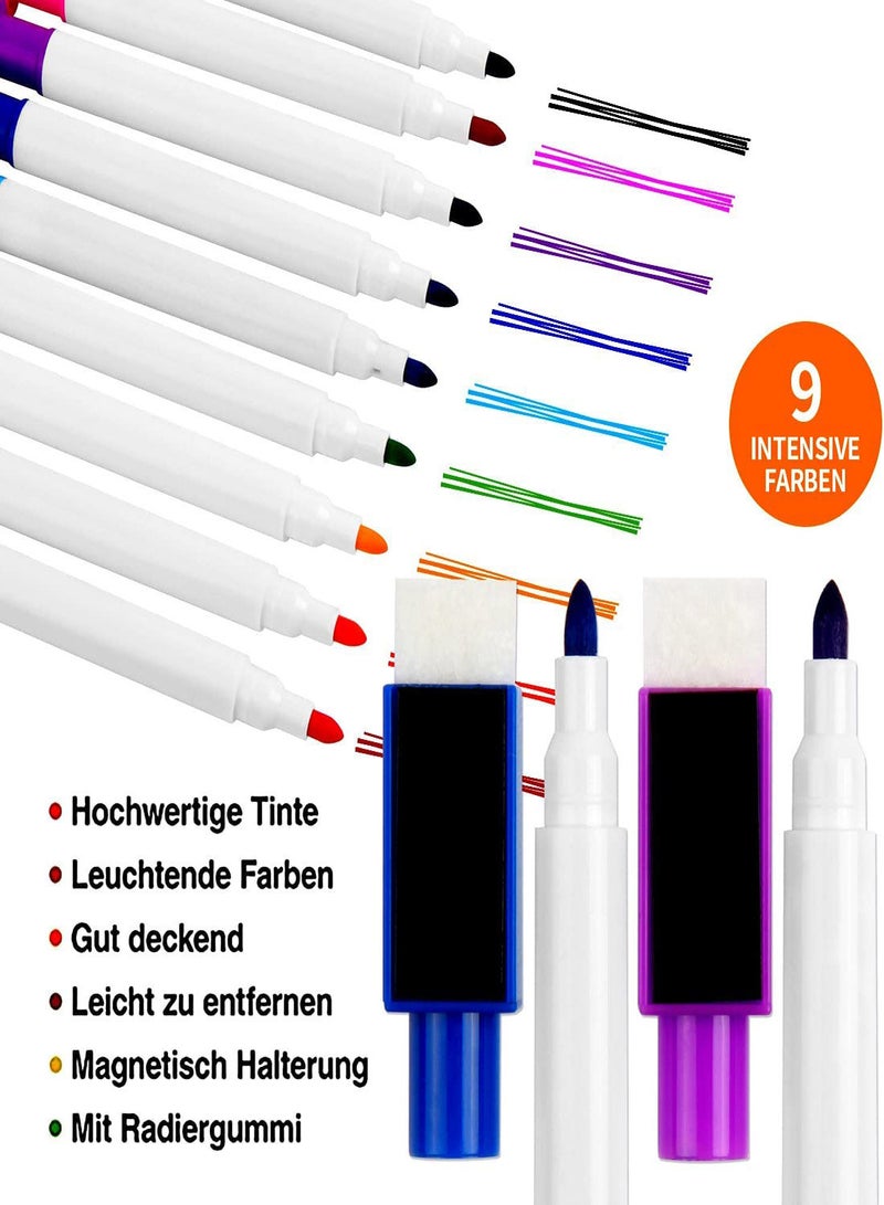 SYOSI Whiteboard Pens, Whiteboard Markers, 9 Pieces Whiteboard Pens and Eraser set, Fine Tip White Board Pens White Board Markers Erasable, Dry Wipe Markers for Kids Weekly Planner Dry Erase Marker  - Image 2