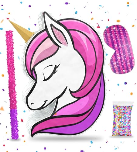 Jergrim Unicorn Pinata 4 Piece Set 16x10 Perfect for Unicorn Theme Birthday Decorations Birthday Girl Party Supplies 1st to 8th Parties Fits piata stuffers and party favors - Image 1