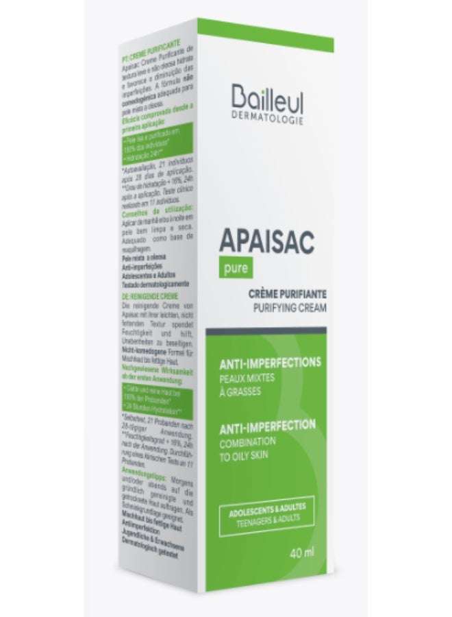 Bailleul Apaisac Purifying Cream 40ml – Soothing & Oil Control Face Cream for Acne-Prone Skin - Image 1