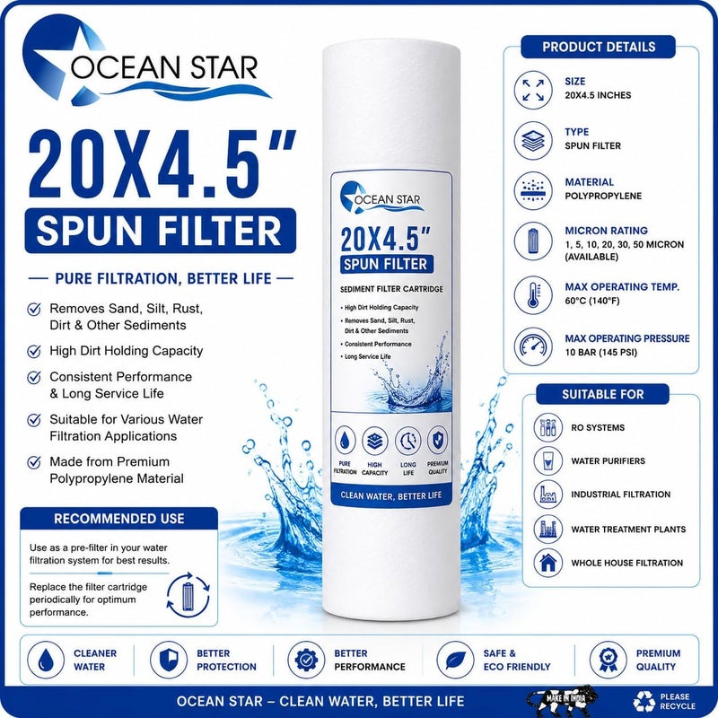 OCEAN STAR TECHNOLOGIES Ocean Star Jumbo Spun Filter Cartridge for Commercial Water Purifier 20 Inch 4.5 Inch Dia (Pack of 2 Pcs) All user affordable trusted quality - Image 3