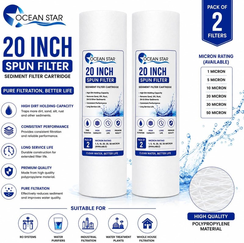 OCEAN STAR TECHNOLOGIES Ocean Star Jumbo Spun Filter Cartridge for Commercial Water Purifier 20 Inch 4.5 Inch Dia (Pack of 2 Pcs) All user affordable trusted quality - Image 4