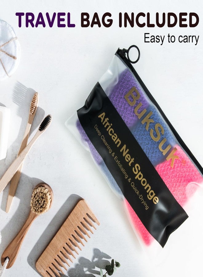BukSuk Authentic African Net Sponge (3 Pack) - Extra Long Nylon Exfoliating Body Scrubber for Back & Smooth Skin - Quick Drying & Durable Bath Net - Washable & Stretchable (Includes Storage Bag) - Image 5