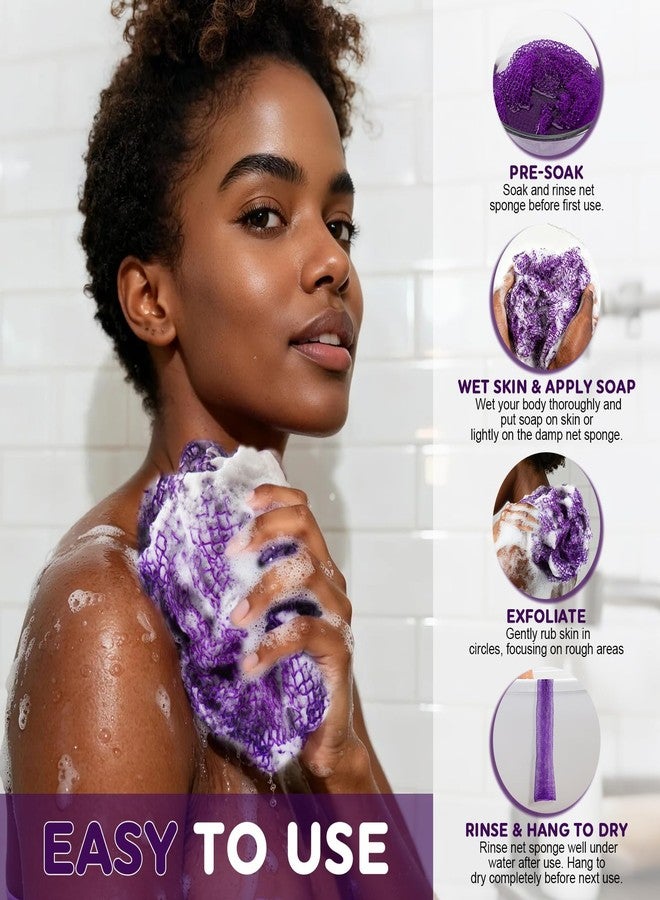 BukSuk Authentic African Net Sponge (3 Pack) - Extra Long Nylon Exfoliating Body Scrubber for Back & Smooth Skin - Quick Drying & Durable Bath Net - Washable & Stretchable (Includes Storage Bag) - Image 3
