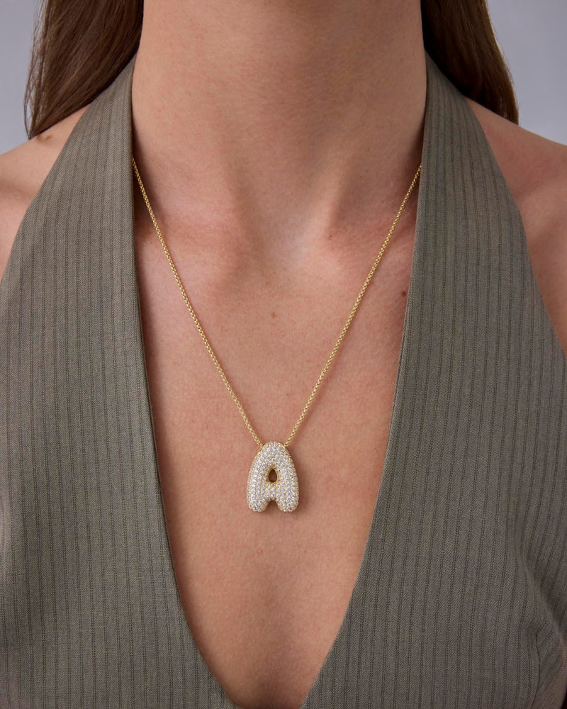 PAVOI 14K Yellow Gold Plated Cubic Zirconia Bubble Letter Initial Necklaces for Women - Gold Balloon and Chunky Pendant Necklaces - Letter J - Image 2