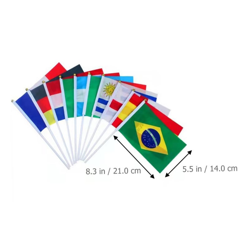 32 Pcs Handheld National Flags with Pole Polyester 21x14cm Football Fan Cheering Accessories for Supporters - Image 3