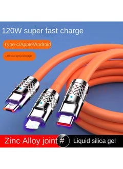 6A  3 in 1 Fast Charger Cord Multi Function Charging Cable120W, 1.2 Meter Super Soft Silicone Universal USB Charging Cable Adapter with Lightning/Type C/USB Port(Orange)