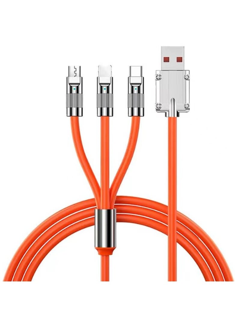 Generic - 6A  3 in 1 Fast Charger Cord Multi Function Charging Cable120W, 1.2 Meter Super Soft Silicone Universal USB Charging Cable Adapter with Lightning/Type C/USB Port(Orange) - Image 1