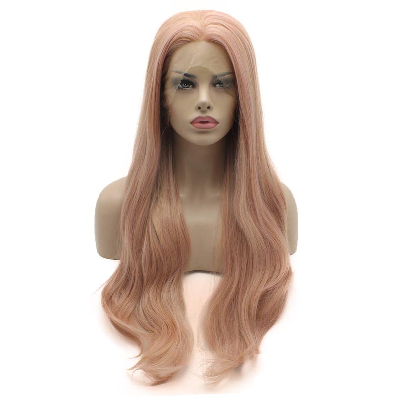 Lushy Lushy Hair Synthetic Lace Front Wig Straight Extra Long 28inch Pink Golden Mix Wig Heavy Density Heat Resistant Realistic Wig 