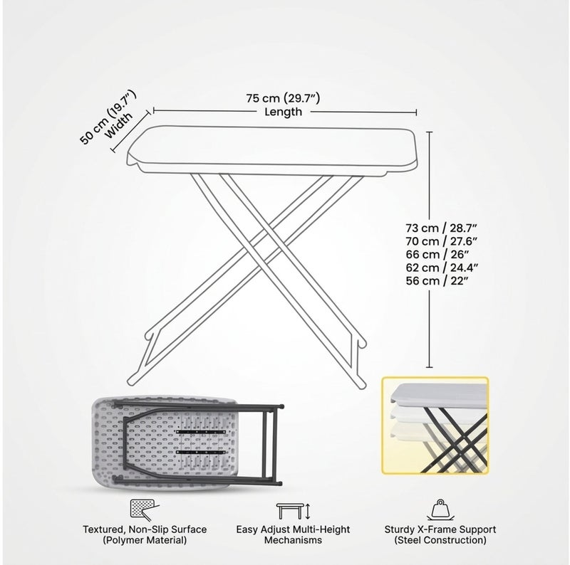 SunBoat Commerce 75 cm Multi-Purpose Folding Table with 5 Adjustable Height Levels — Ultimate Versatility, Premium Quality, and Heavy-Duty Performance - Image 3