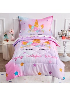 Wowelife Wowelife 4 Piece Toddler Unicorn Bedding Set for Girls, Premium Purple Unicorn Toddler Bed Set Floral Stars  - Image 1