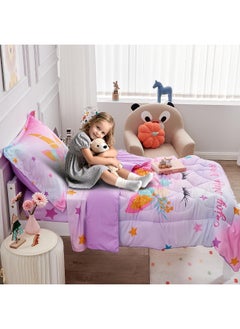 Wowelife Wowelife 4 Piece Toddler Unicorn Bedding Set for Girls, Premium Purple Unicorn Toddler Bed Set Floral Stars  - Image 2