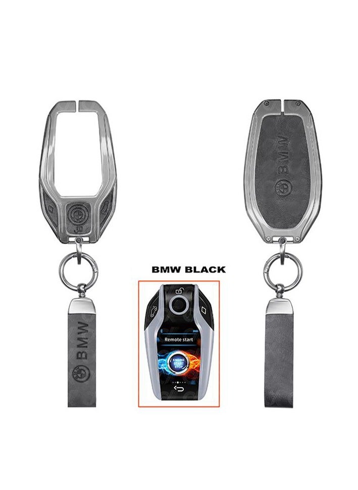 Service Zone TPU Leather Key Fob Cover Keychain For BMW 5 Series X3 X7 Car Remote Key Case -Black  - Image 1