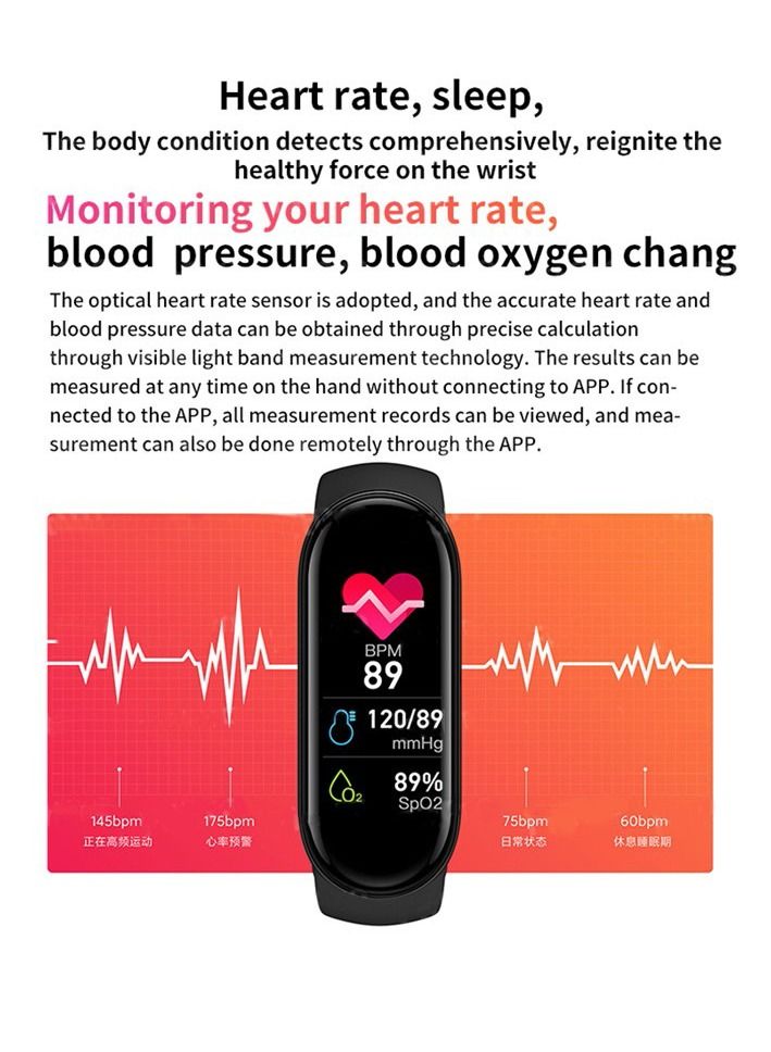 GELESE New Smart Bracelet M9 Heart Rate Pressure Bluetooth Step Meter Music Weather Sleep Monitoring Smart Sports Bracelet Black - Image 2