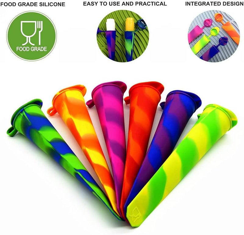 Helpcook Popsicle Molds,6 Pieces Silicone Ice Pop Molds,Drip Free Popsicle Maker for Kids,Easy Release Ice Cream Molds Reusable DIY Pop Molds,BPA Free Freezer Tubes with Lids - Image 2