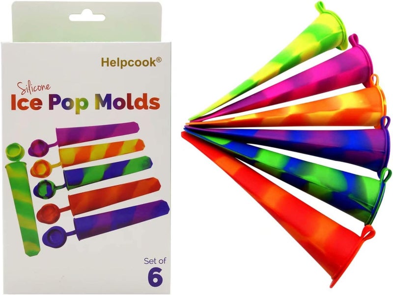 Helpcook Popsicle Molds,6 Pieces Silicone Ice Pop Molds,Drip Free Popsicle Maker for Kids,Easy Release Ice Cream Molds Reusable DIY Pop Molds,BPA Free Freezer Tubes with Lids - Image 1