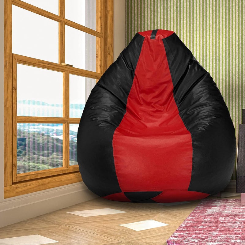 Generic LEXAVI Brand Prefilled Beanbag with Footstool with Beans XXL Red Black  - Image 2