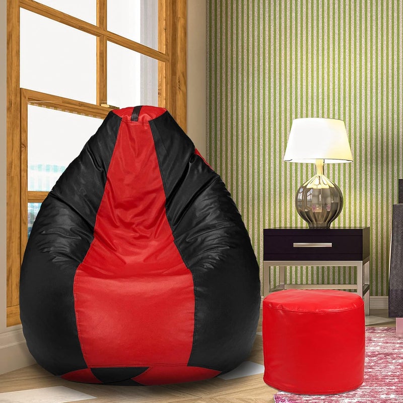 Generic LEXAVI Brand Prefilled Beanbag with Footstool with Beans XXL Red Black  - Image 1