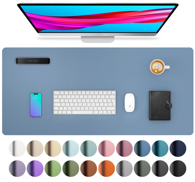 Aothia Leather Desk Pad Protector, Large Mouse Pad, Office Desk Mat, Non-Slip PU Leather Desk Blotter, Laptop Desk Pad, Waterproof Desk Writing Pad for Office and Home (Denim Blue, 23.6" x 13.7") - Image 1