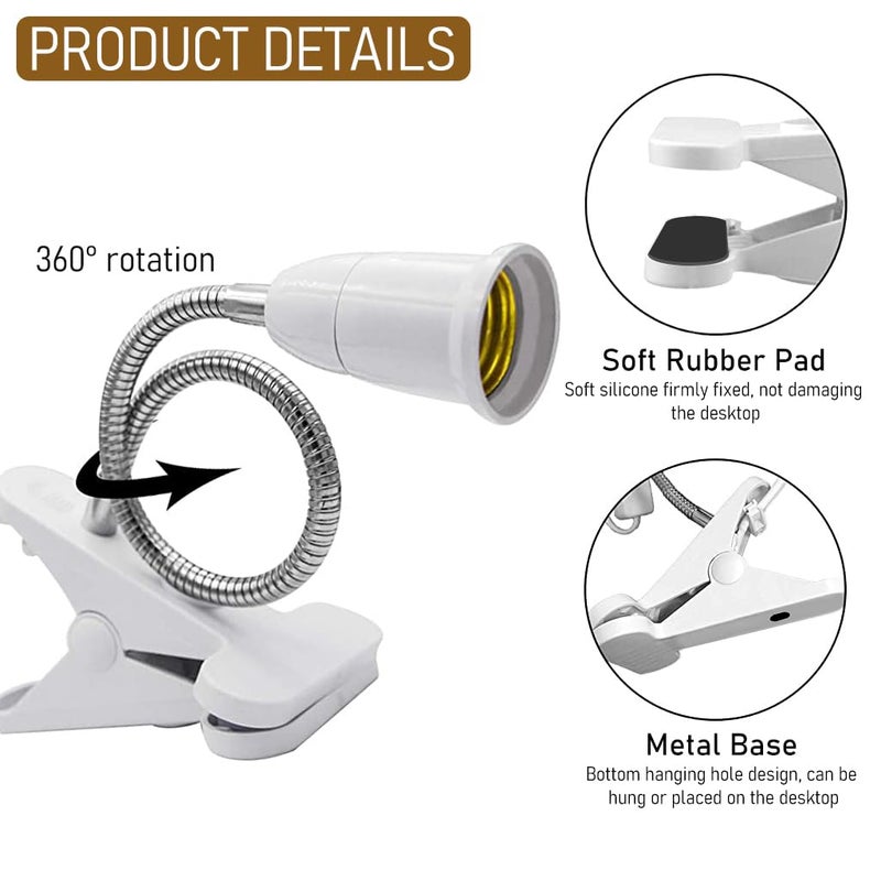 ELEPHANTBOAT ELEPHANTBOAT E27 Clamp Incandescent Light Lamp Holder With Metal Clip 360 Flexible Gooseneck And SwitchE27 Bulb Holder With Plug SocketClip Lamp Holder Desk Lamp Lamp Base HolderNo BulbWhite  - Image 3