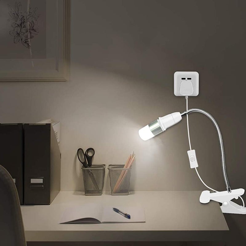 ELEPHANTBOAT ELEPHANTBOAT E27 Clamp Incandescent Light Lamp Holder With Metal Clip 360 Flexible Gooseneck And SwitchE27 Bulb Holder With Plug SocketClip Lamp Holder Desk Lamp Lamp Base HolderNo BulbWhite  - Image 5