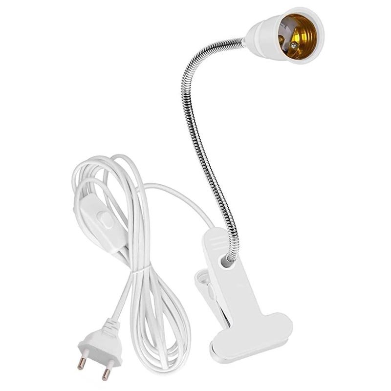 ELEPHANTBOAT ELEPHANTBOAT E27 Clamp Incandescent Light Lamp Holder With Metal Clip 360 Flexible Gooseneck And SwitchE27 Bulb Holder With Plug SocketClip Lamp Holder Desk Lamp Lamp Base HolderNo BulbWhite  - Image 1