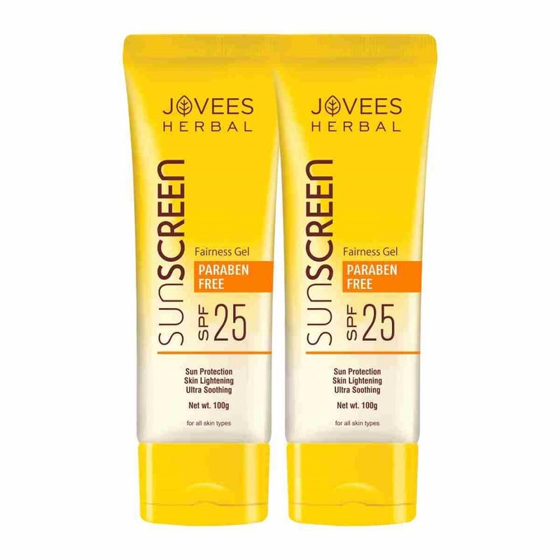 Jovees Herbal Sunscreen Fairness Gel SPF 25 For Tanning Sun Damage Oily Sensitive Dry Skin Sunscreen For protect Your Skin with Lightweight No White Cast Formula WomenMen 100g Pack of 2 - Image 1