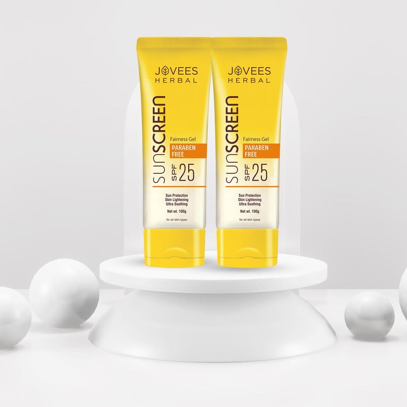 Jovees Herbal Sunscreen Fairness Gel SPF 25 For Tanning Sun Damage Oily Sensitive Dry Skin Sunscreen For protect Your Skin with Lightweight No White Cast Formula WomenMen 100g Pack of 2 - Image 3