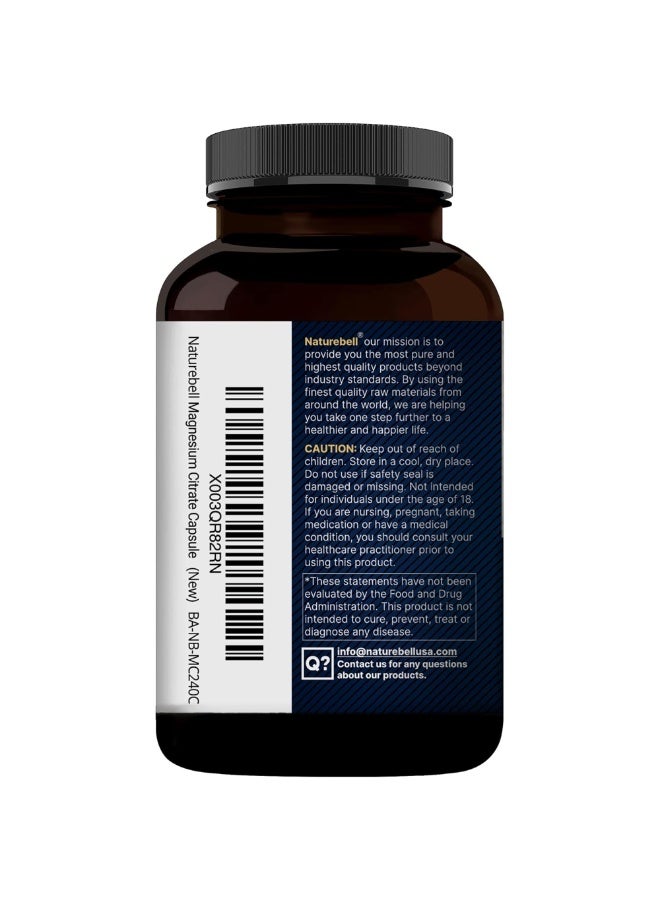 نايتشر بيل NatureBell Magnesium Citrate 500 mg – 240 Capsules - Image 3