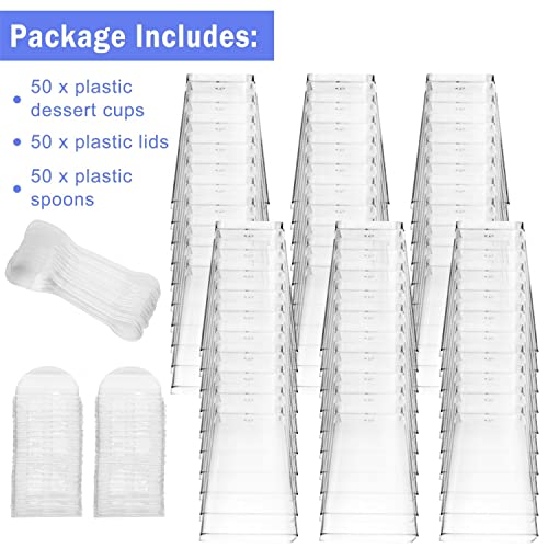 Monrocco 50 Pack 5 oz Plastic Dessert Cups with Lids and Spoons, Small Parfait Yogurt Pudding Cups with Lids for Party, Clear Mini Dessert Shooter Cup for Fruit Trifle Ice Cream - Image 3