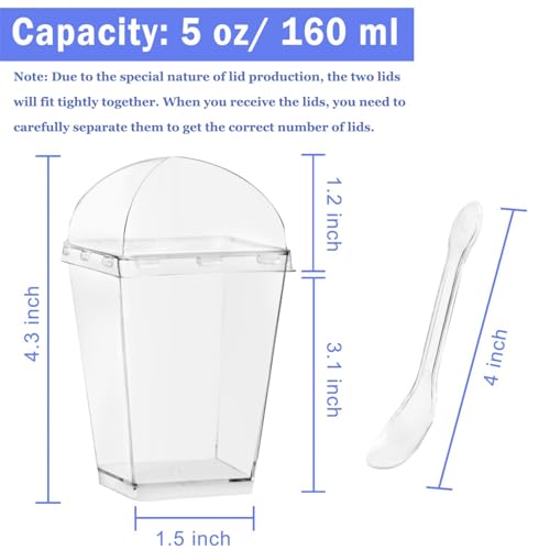 Monrocco 50 Pack 5 oz Plastic Dessert Cups with Lids and Spoons, Small Parfait Yogurt Pudding Cups with Lids for Party, Clear Mini Dessert Shooter Cup for Fruit Trifle Ice Cream - Image 2