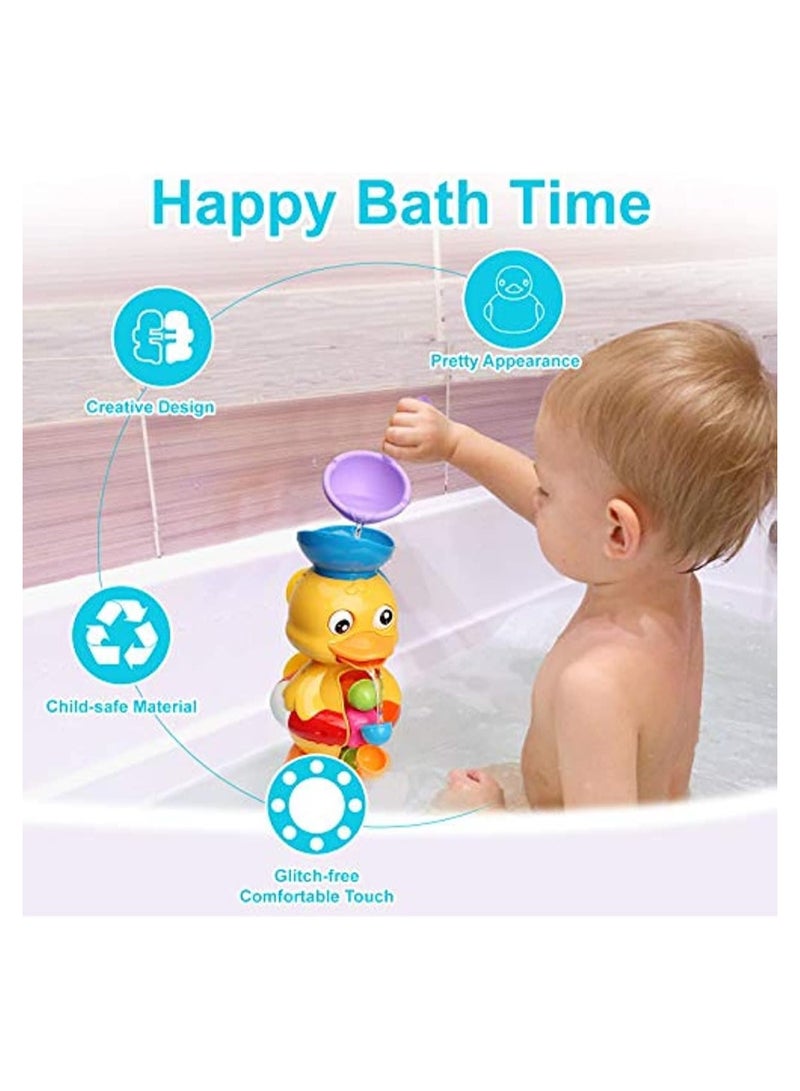 بيوينتي Bath Bathtub Toys for Toddlers 1 2 3 Years Old | Duck Bathtub Toys with Rotatable Waterwheel/Eyes | Bathroom Strong Suckers Water Scoop Fun Bath Toys for Toddlers Boys Girls 1-4 Years (Duck) - Image 5