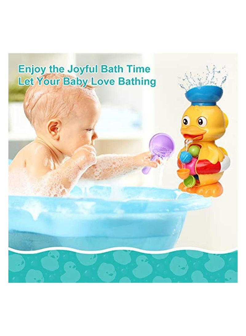 بيوينتي Bath Bathtub Toys for Toddlers 1 2 3 Years Old | Duck Bathtub Toys with Rotatable Waterwheel/Eyes | Bathroom Strong Suckers Water Scoop Fun Bath Toys for Toddlers Boys Girls 1-4 Years (Duck) - Image 3