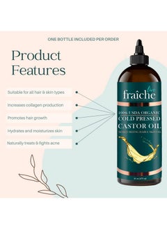 Live Fraiche Organic Castor Oil (16oz) - Pure Castor Oil Organic Hexane Free Cold Pressed Unrefined Bottle - Natural Hair Growth Oil for Moisturizing & Healing Dry Skin - Castor Oil for Skin & Hair Treatment Oil  - Image 2