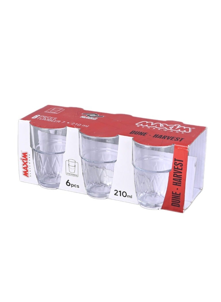 طقم أكواب زجاجية للمشروبات او الماء مكون من 6 قطع 210ml