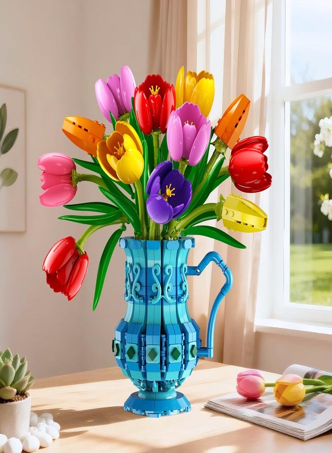 CUBIMANA CUBlmana Bouquet Kit with Vase - Tulip Flower Set Bonsai Botanical Toys for Adults, 768 Pieces Artificial Plant for Room Decoration, Women Girls 12+ - Image 4