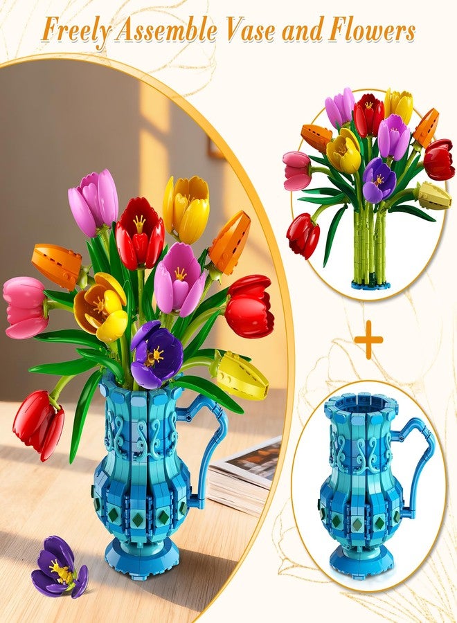CUBIMANA CUBlmana Bouquet Kit with Vase - Tulip Flower Set Bonsai Botanical Toys for Adults, 768 Pieces Artificial Plant for Room Decoration, Women Girls 12+ - Image 5
