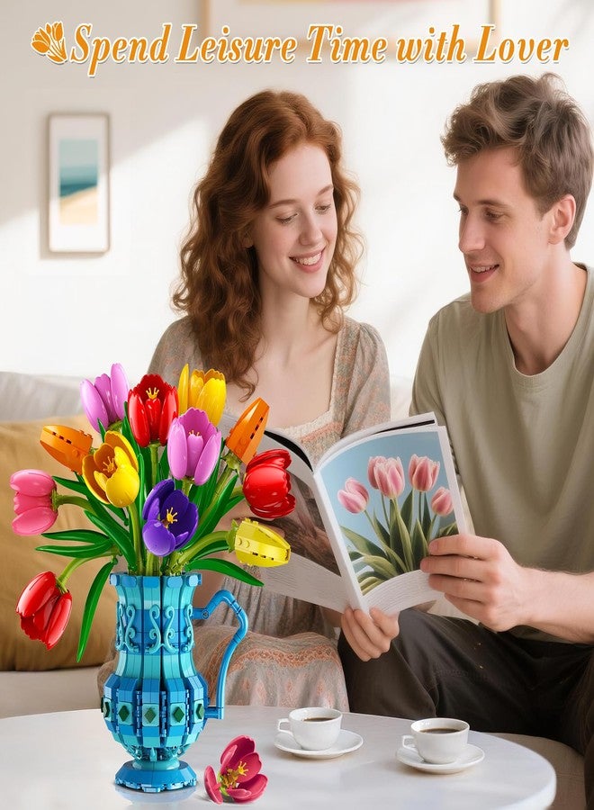 CUBIMANA CUBlmana Bouquet Kit with Vase - Tulip Flower Set Bonsai Botanical Toys for Adults, 768 Pieces Artificial Plant for Room Decoration, Women Girls 12+ - Image 2