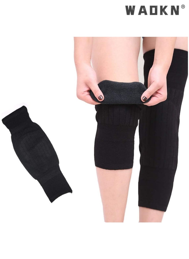 WAOKN Unisex Winter Warm Thicken Cashmere Wool Knee Brace Support Pads Leg Warmers Thin Knee Sleeves for Men and Women Sports and Daily Wear，Lengthen Breathable Elastic Knees Sleeves Support Protector  - Image 1