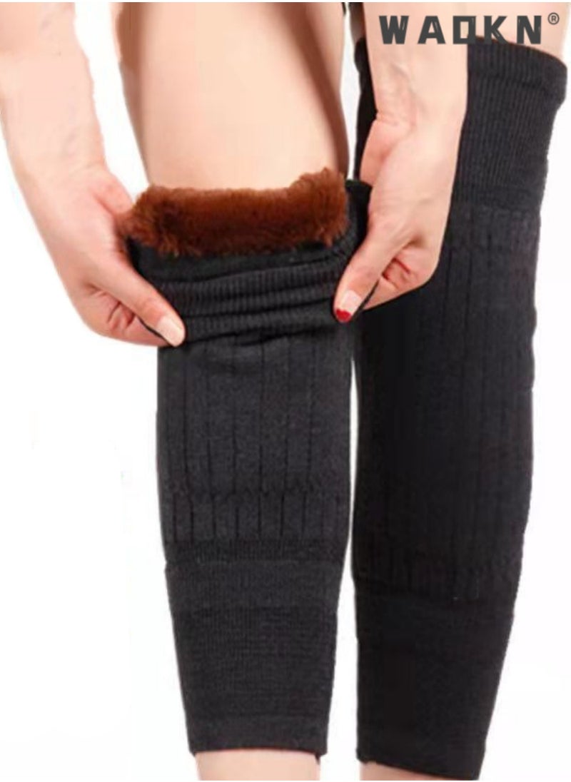 WAOKN Unisex Winter Warm Thicken Cashmere Wool Knee Brace Support Pads Leg Warmers Thin Knee Sleeves for Men and Women Sports and Daily Wear，Lengthen Breathable Elastic Knees Sleeves Support Protector  - Image 2