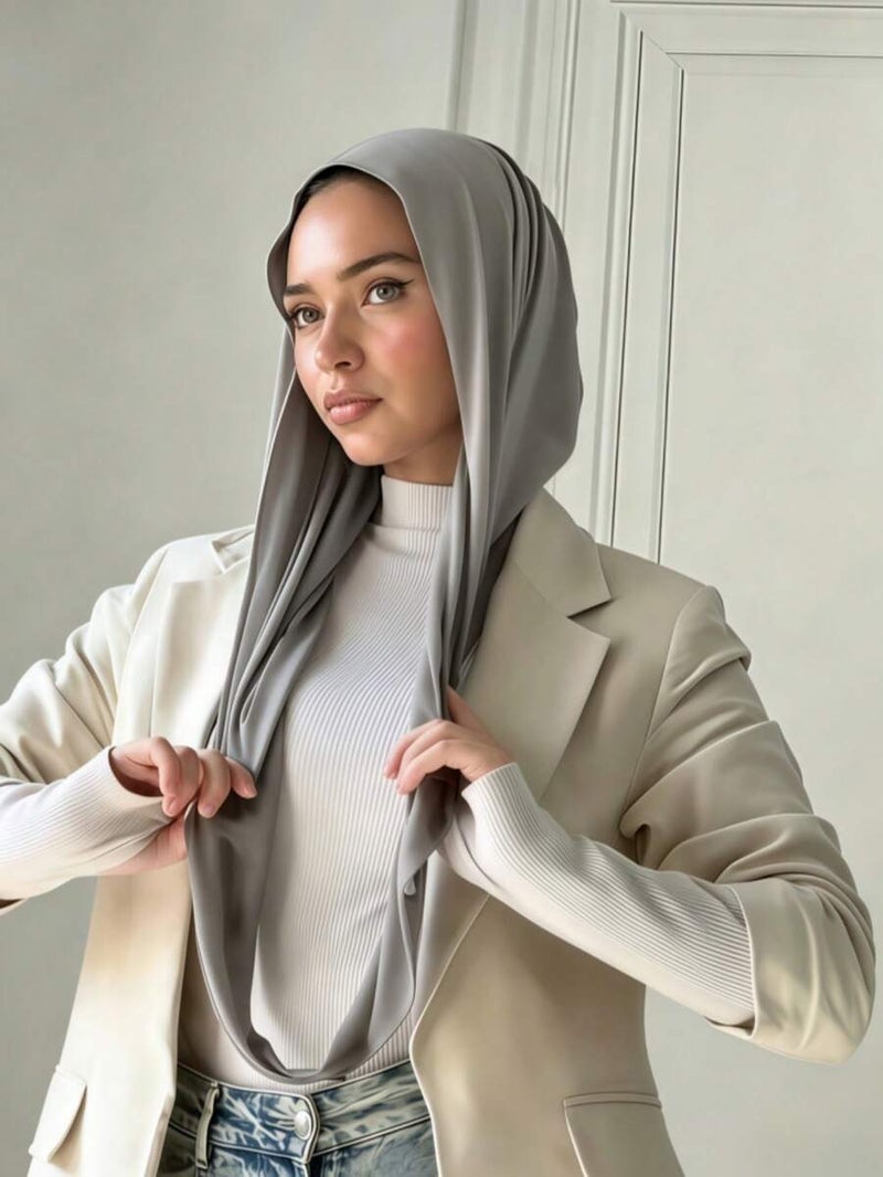 Women's Instant Classic Solid Color Hijab – Pre-Sewn Twisted Neck Scarf, Adjustable Versatile Turban, Soft Skin-Friendly Fabric for Daily, Sports & Yoga