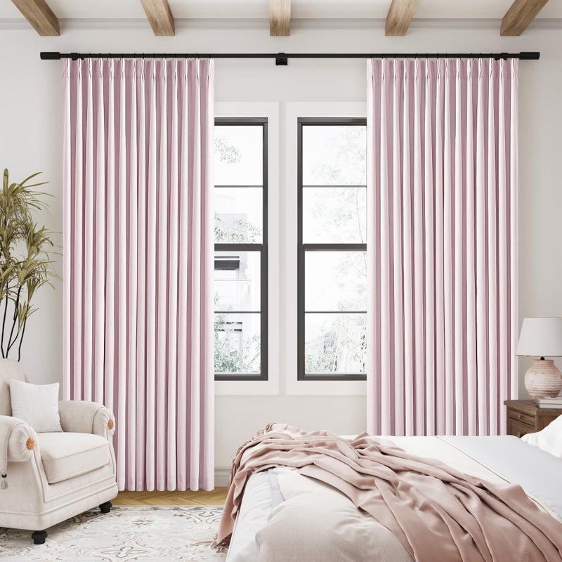 TWODRAPES Pale Pink Linen Pinch Pleated Curtains 90 Inches Long Complete Blackout for Girls Bedroom Funky Cute Window Curtains Noise Heat Blocking Heavy Insulated Drapes Baby Pink Dusty Blush for Nursery - Image 1