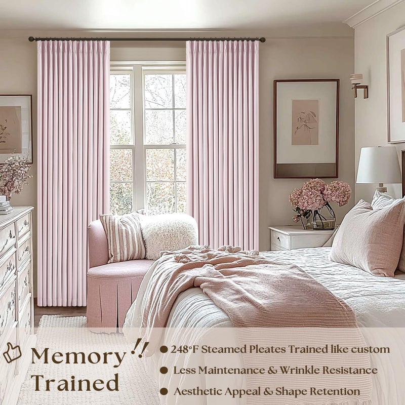 TWODRAPES Pale Pink Linen Pinch Pleated Curtains 90 Inches Long Complete Blackout for Girls Bedroom Funky Cute Window Curtains Noise Heat Blocking Heavy Insulated Drapes Baby Pink Dusty Blush for Nursery - Image 2