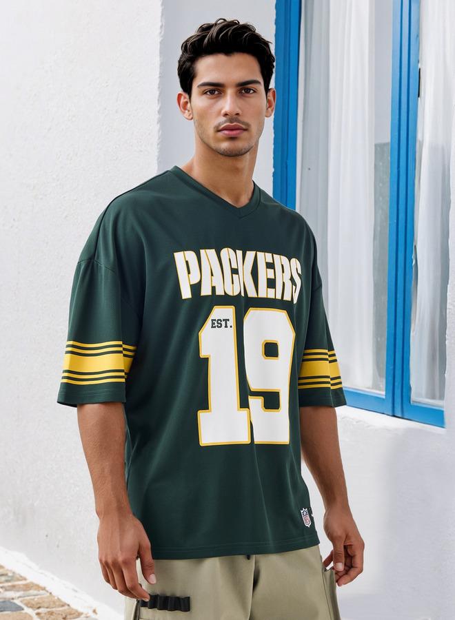 SP Characters Packers Print V-neck T-shirt with Short Sleeves - Image 1